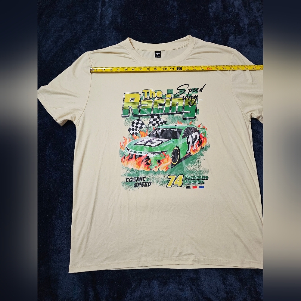 Manfinity Beige Racing Speed Way Graphic Print Short Sleeve Shirt